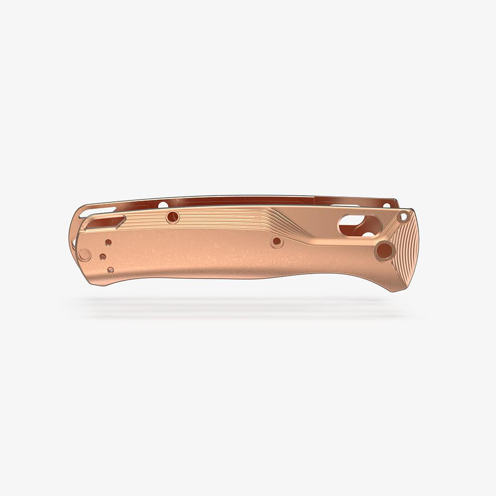 Custom copper handles for the Benchmade Bugout knife with a stonewash finish.