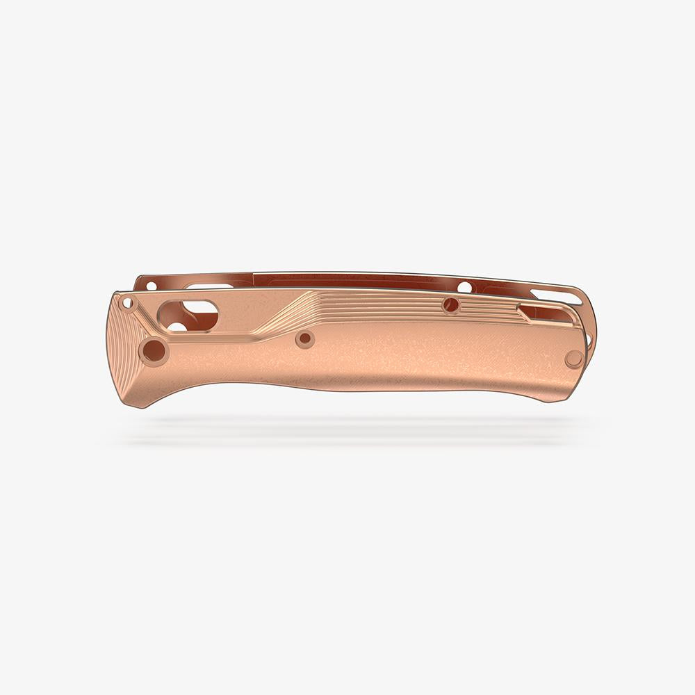 Custom copper scales for the Benchmade Bugout knife with a stonewash finish.