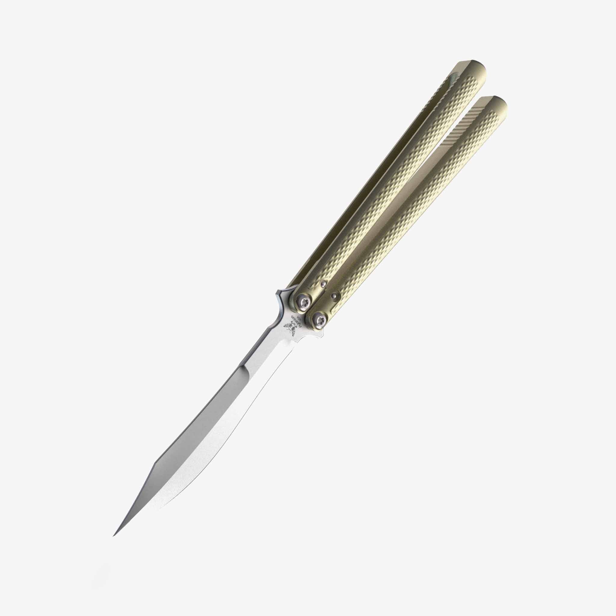 Talisong Z - Balisong Knife-Balisong Knife-Flytanium USA-Scimitar - Bearing-Champagne-Stonewash-Flytanium