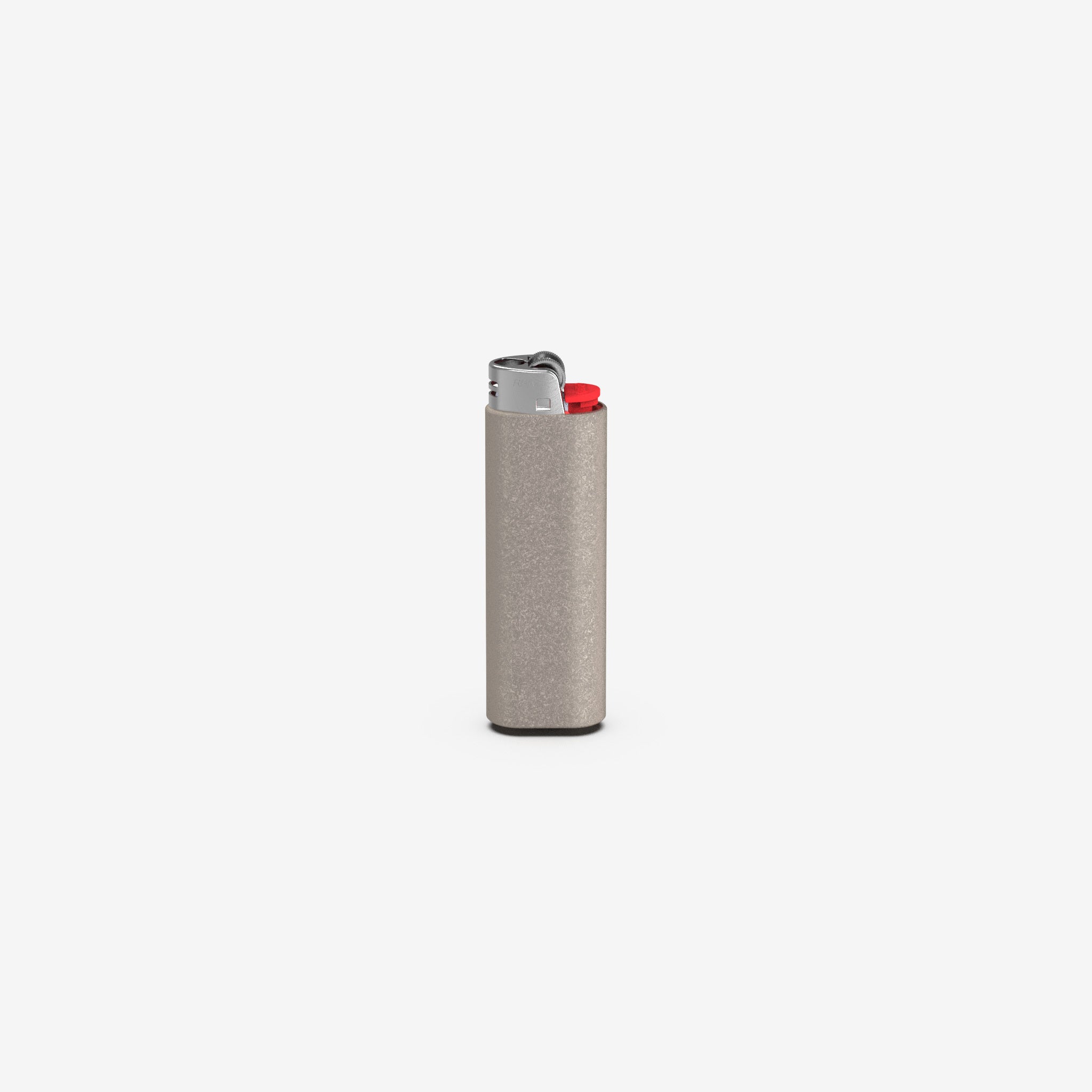 Straight on view of titanium classic holder with bic lighter
