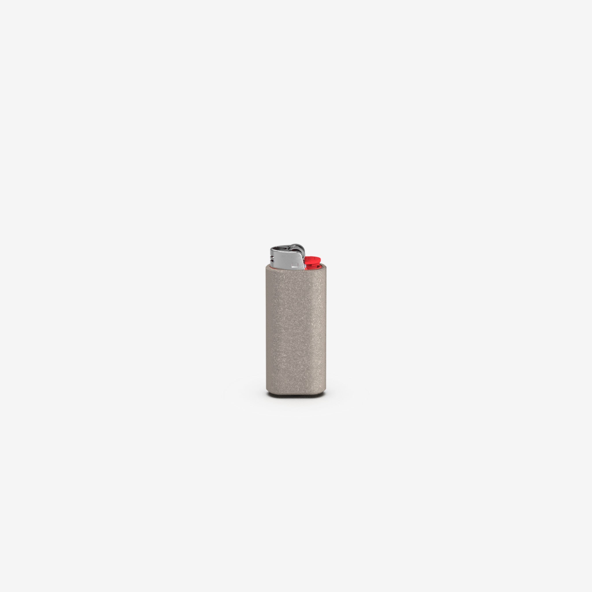 Straight on view of titanium mini holder with bic lighter