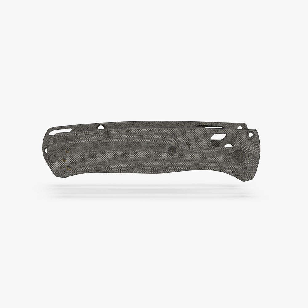 Back view of the Crossfade scales for the Benchmade Bugout in black canvas micarta.