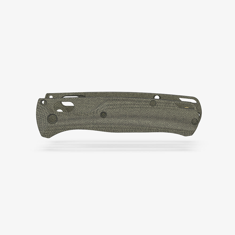 Crossfade scales for the Benchmade Bugout in green canvas micarta.