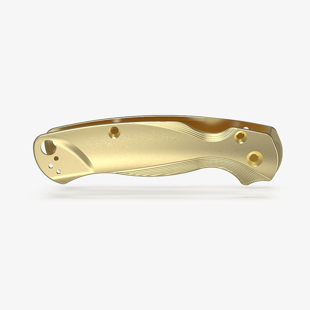 Brass Flytanium Lotus scales for the Spyderco Paramilitary 2 knife. 