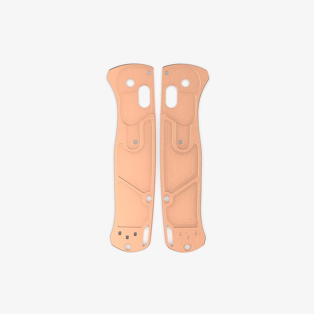 Inside milling on the custom copper scales for the Benchmade Bugout knife with a stonewash finish.