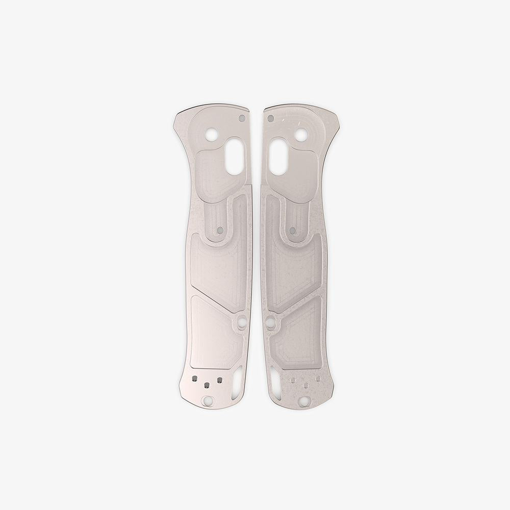 Inside milling of the titanium Crossfade scales for the Benchmade Bugout knife in a stonewash finish.