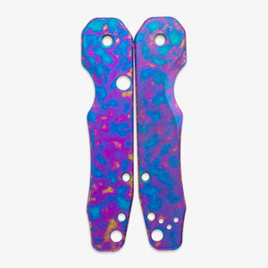 Titanium scale for Spyderco Smock, finished in bright blue, pink and yellow splotches