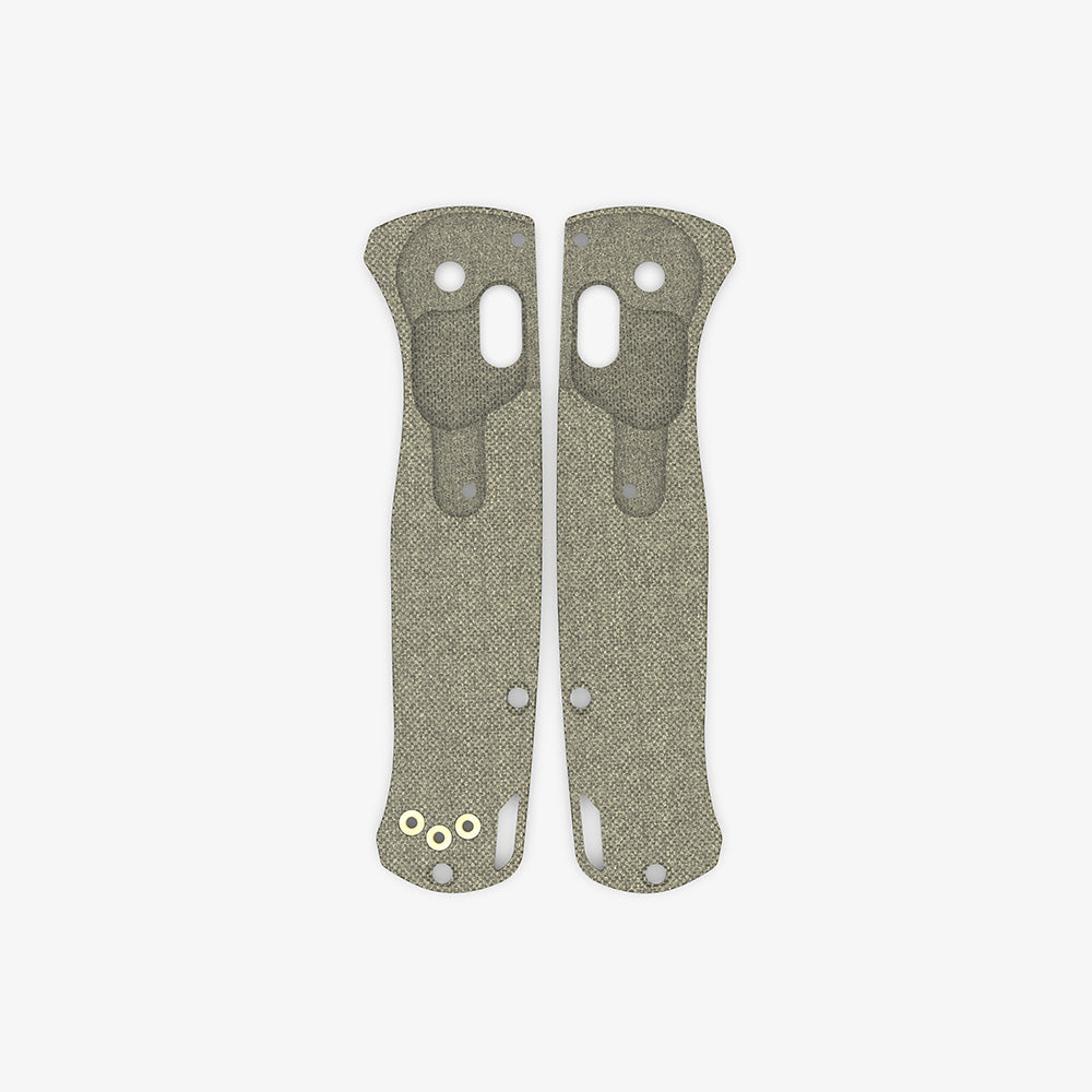 Inside view of the Crossfade scales for the Benchmade Bugout in green canvas micarta.