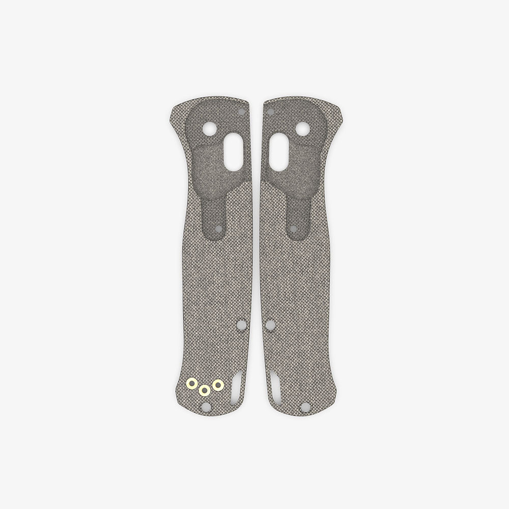 Inside view of the Crossfade scales for the Benchmade Bugout in black canvas micarta.