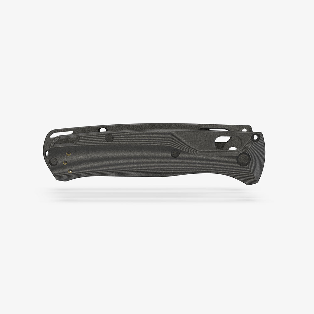 Back view of the Crossfade scales for the Benchmade Bugout in black linen micarta.