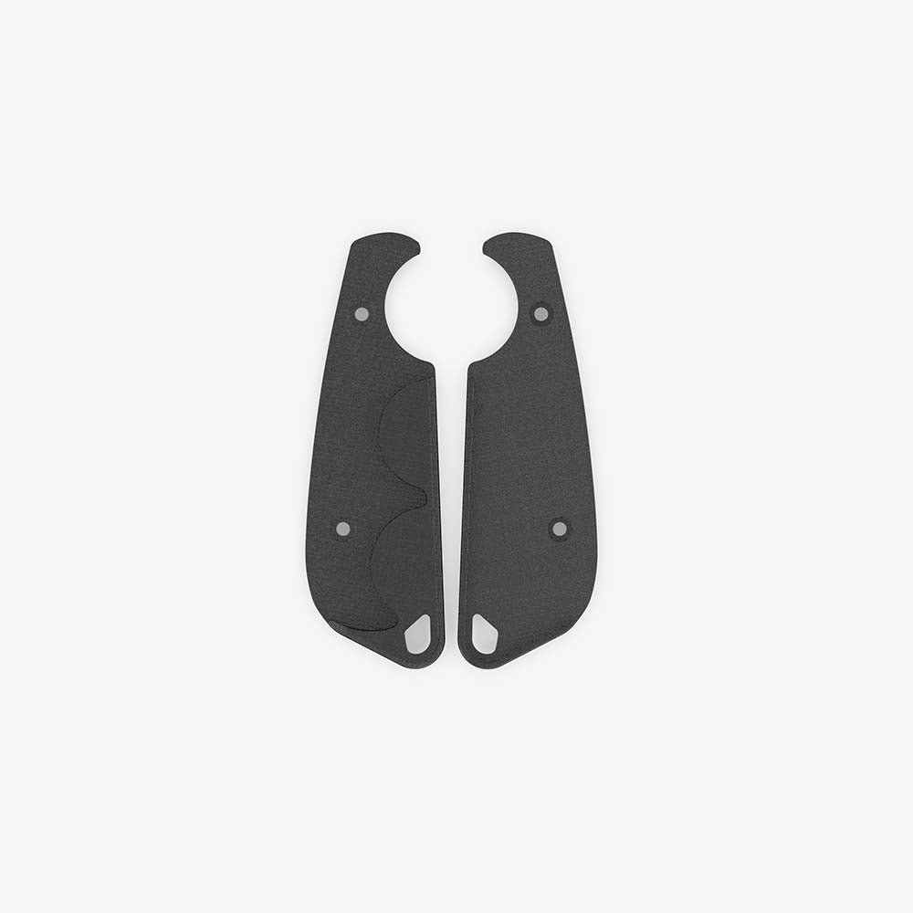 Inside view of the Flex scales for the CRKT Minimalist in black micarta, showing the detailed and precise milling.