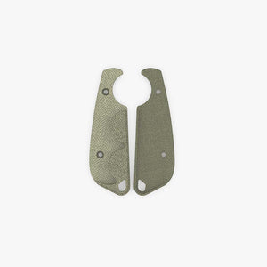 Inside view of the Flex scales for the CRKT Minimalist in green micarta, showing the detailed and precise milling.