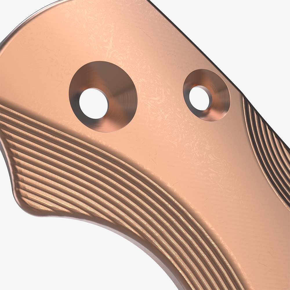 Detail shot of the copper scales for the Spyderco Paramilitary 2 knife.