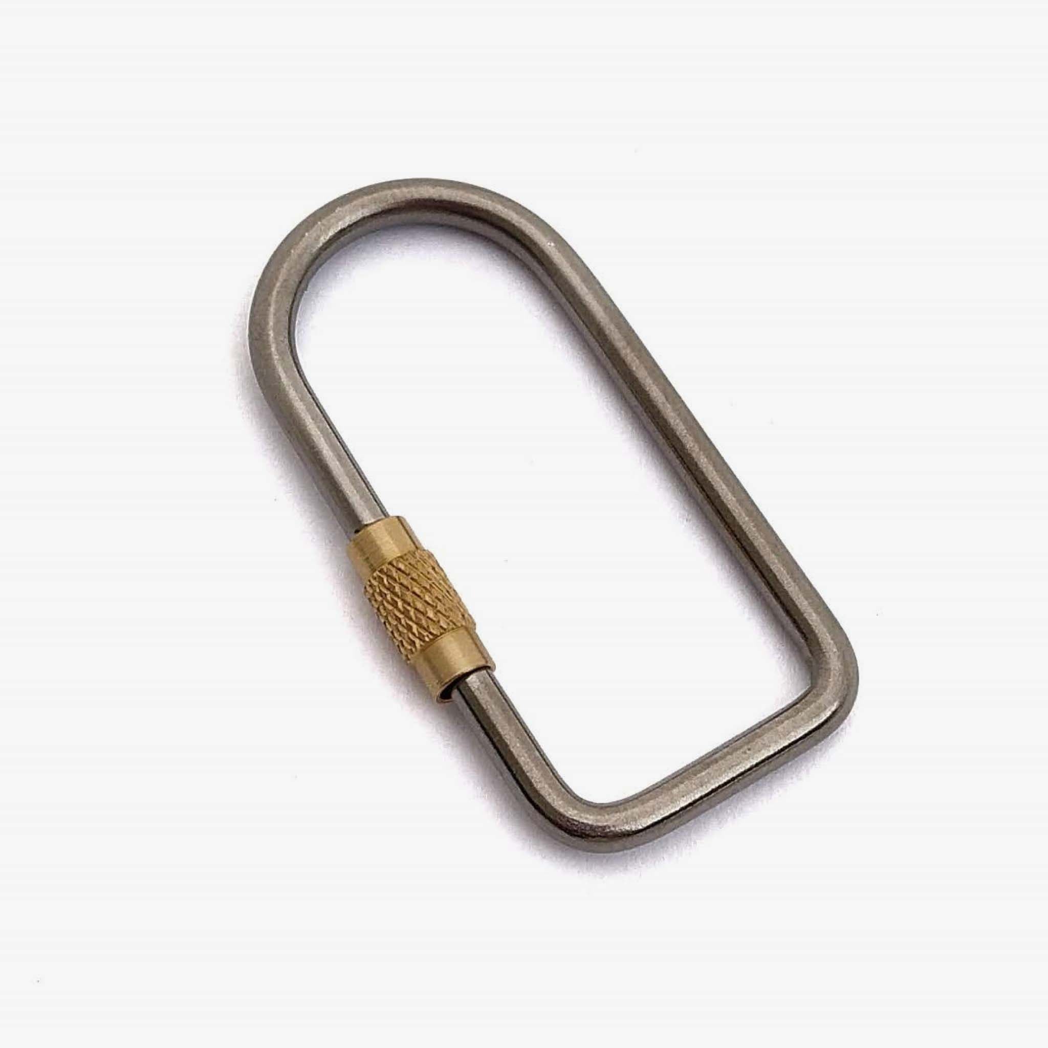 Titanium Flat Oval Keyring with Screw Closure-Titanium Stonewash